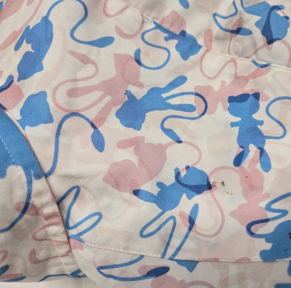 POKEMON Original Stitch hidden Mew blue and pink long sleeve button up shirt S - Picture 7 of 9